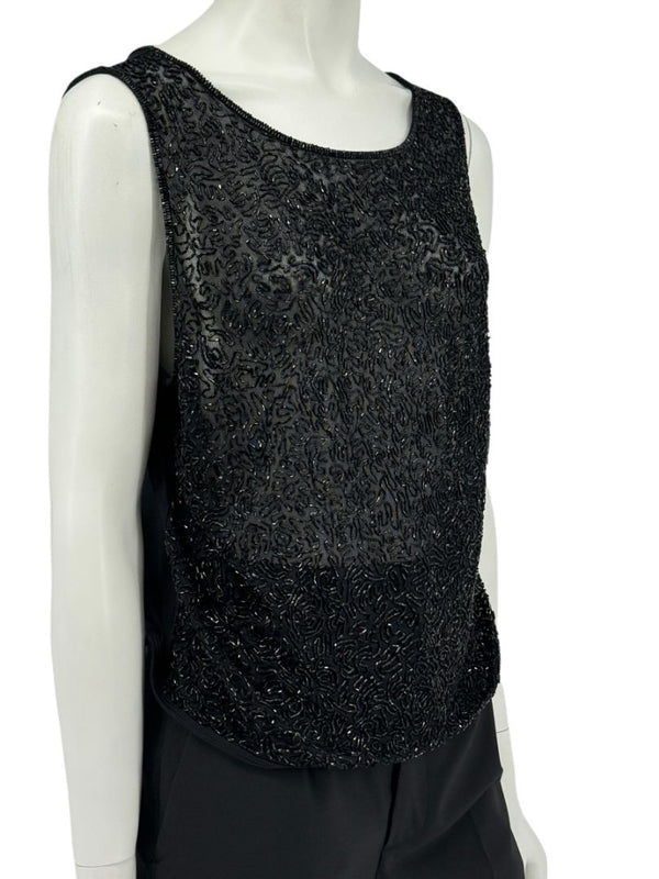 Escada Black Beaded Mesh Sleeveless Top – Size L