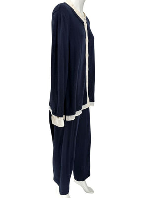 Escada Navy Cashmere Button-Front Lounge Sweater & Pant Set – Size: XL