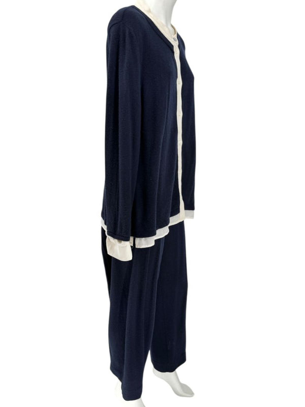 Escada Navy Cashmere Button-Front Lounge Sweater & Pant Set – Size: XL