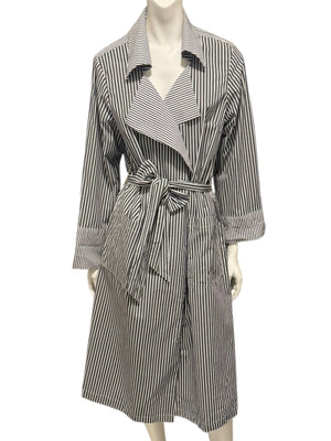 Jennifer Torosian Black & White Striped Belted Duster Jacket – Size S