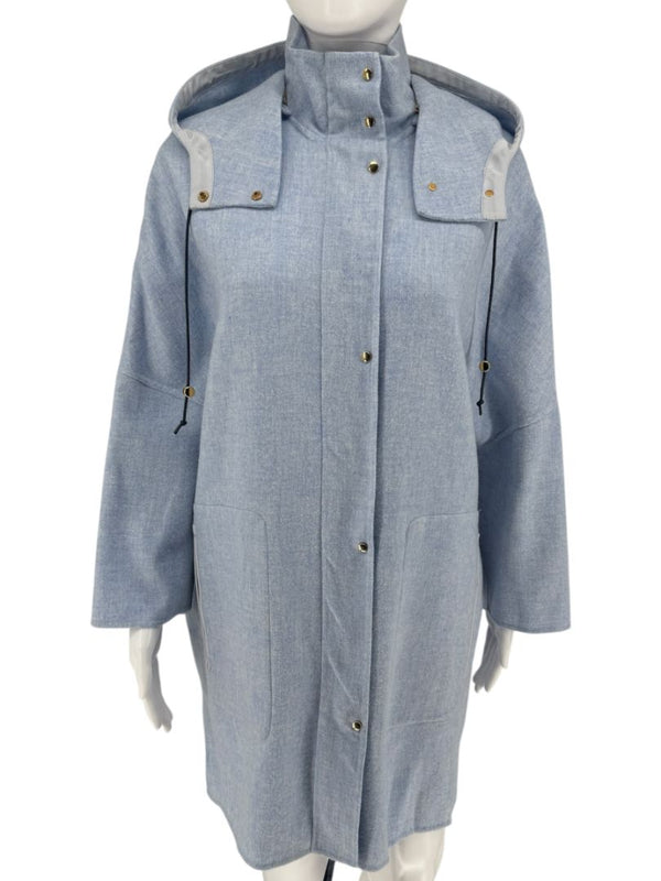 Agnona Light Blue Hooded Wool-Cashmere Coat - Size S