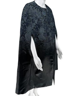 Pamella Roland Black/Blue Ombre Brocade Dress Cape Floral Motif