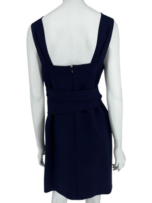 Oscar de la Renta Navy Sleeveless Dress with Tie Waist - Size 8