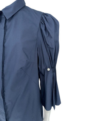 Lela Rose Navy Cotton Blend Puff Sleeve Shirt Dress – Size 12