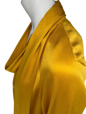 Oscar de la Renta Golden Silk Scarf-Neck Blouse – Size 4