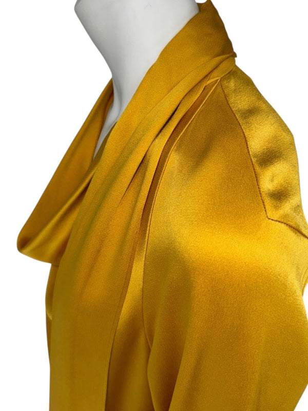 Oscar de la Renta Golden Silk Scarf-Neck Blouse – Size 4