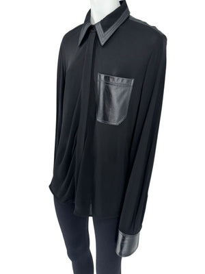 Victoria Beckham Black Blouse with Leather Trim – Size US 10 / UK 14