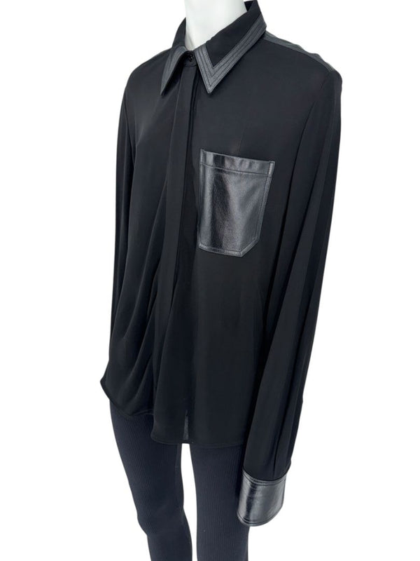 Victoria Beckham Black Blouse with Leather Trim – Size US 10 / UK 14
