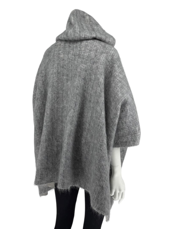 Brunello Cucinelli Grey Mohair-Cashmere Hooded Cape Jacket – Size XS