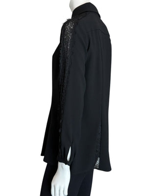 Pamella Roland Black Longsleeve Blouse with Lace Inset - Large