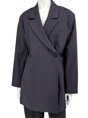 Ganni Navy Pinstripe Double-Breasted Blazer – Size M