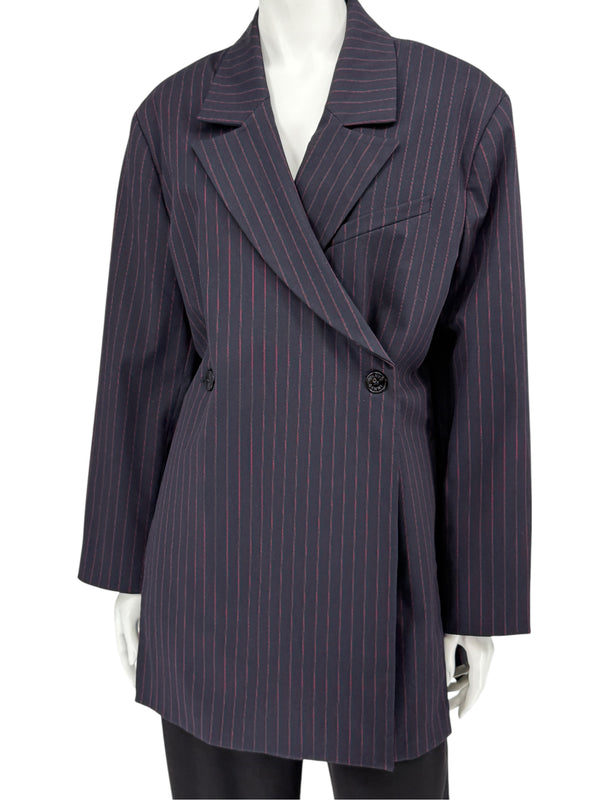 Ganni Navy Pinstripe Double-Breasted Blazer – Size M