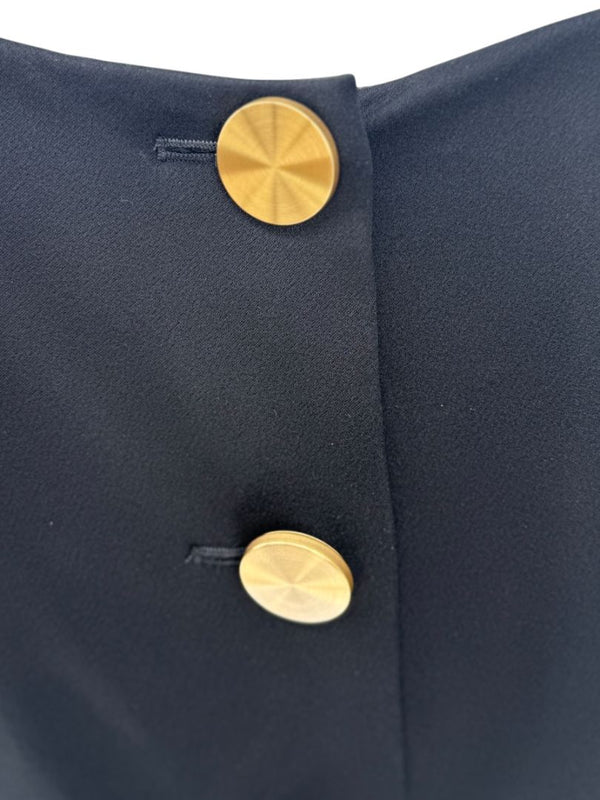 Pamella Roland Black Back Button Shift Dress with Gold Hardware - Large