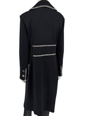 Lida Baday Black Wool Long Coat with Metallic Braid Trim – Size 12