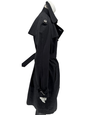 Burberry London Black Cotton Trench Coat with Dégradé Studded Details – Size USA 14 / IT 48
