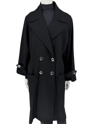 Pamella Roland Black Double-Breasted Grommet Detail Coat – Large
