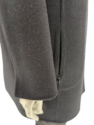Pamella Roland Black Wool Blend Long Coat Minimalist Hidden Snap Closure - Large