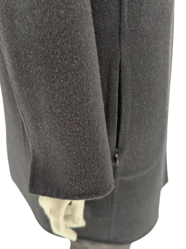 Pamella Roland Black Wool Blend Long Coat Minimalist Hidden Snap Closure - Large