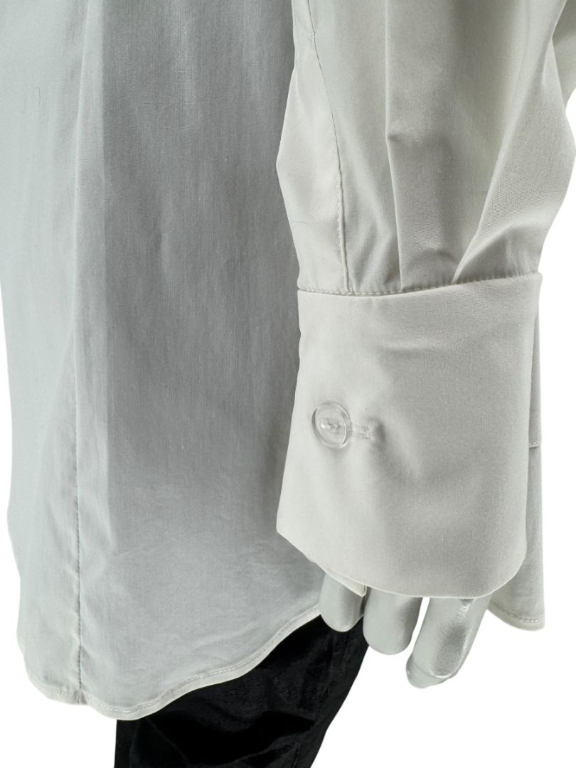 Pamella Roland White Button-Front Shirt with Cape Detail – Large