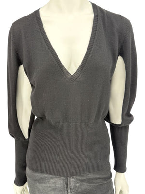 Rubin Chapelle Black Merino Wool Deep V-Neck Sweater – Large Made in Italy