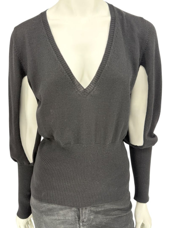 Rubin Chapelle Black Merino Wool Deep V-Neck Sweater – Large Made in Italy