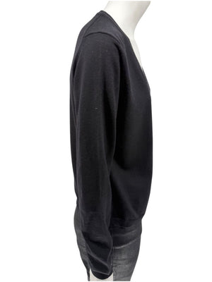 Burberry London Black Extrafine Merino Wool V-Neck Sweater – Size L