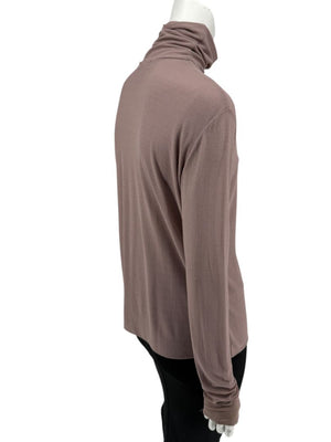 Zenobia Taupe Silk Turtleneck Blouse – Size XL
