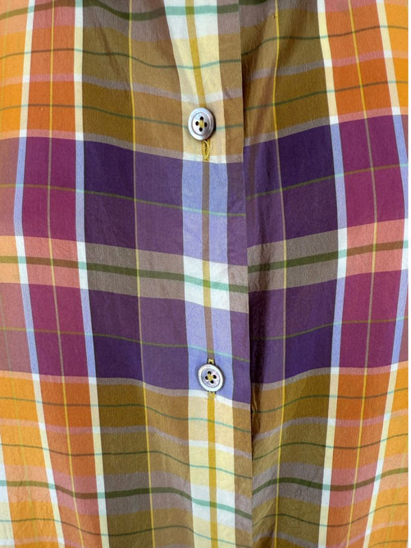 Linda Allard for Ellen Tracy 100% Silk Plaid Button-Up Shirt – Size 14