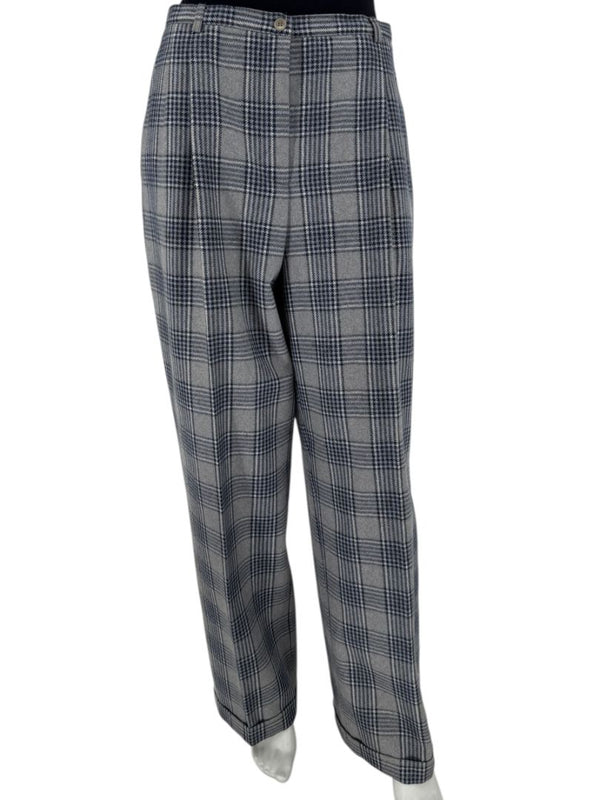 Oscar de la Renta Gray Plaid Wool Trousers – Size 14
