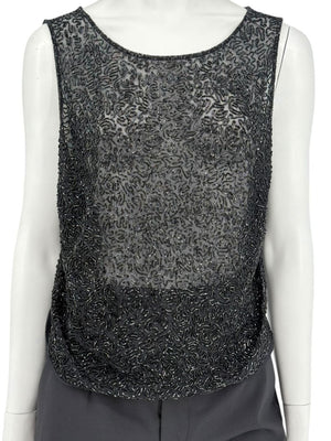 Escada Black Beaded Mesh Sleeveless Top – Size L