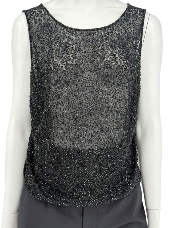 Escada Black Beaded Mesh Sleeveless Top – Size L