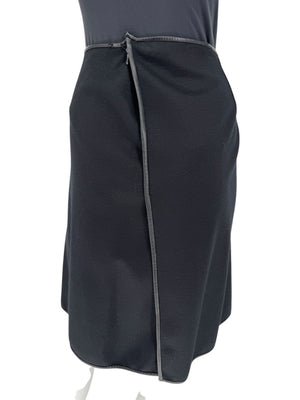Douglas Hannant Black Wool Wrap-Style Skirt with Nappa Leather Trim – Size 14