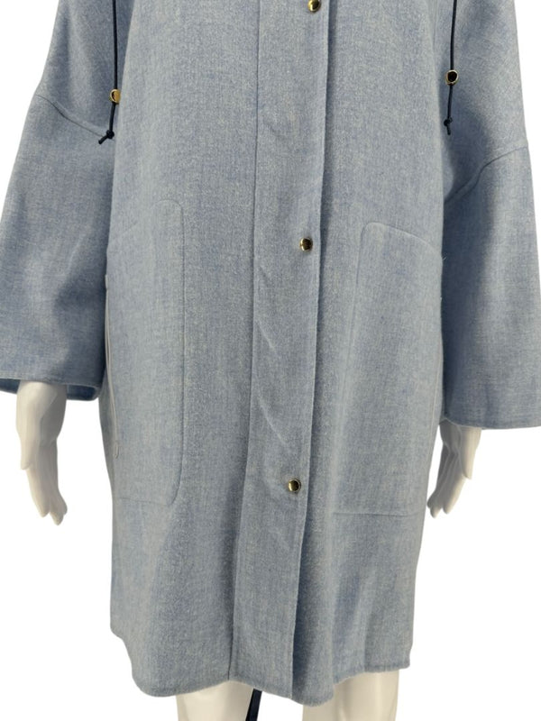 Agnona Light Blue Hooded Wool-Cashmere Coat - Size S