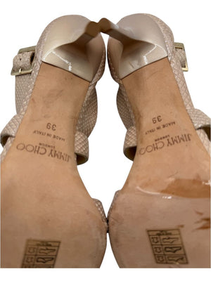 Jimmy Choo Blush Beige Snakeskin-Embossed Strappy Sandals – Size 39