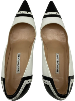 Manolo Blahnik Black & White Wingtip/Spectator Pumps - Size 39.5