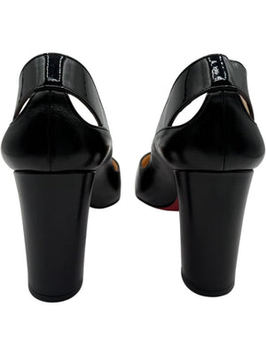 Christian Louboutin Black Leather & Patent Cap-Toe Pumps – Size 39.5