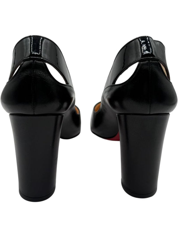 Christian Louboutin Black Leather & Patent Cap-Toe Pumps – Size 39.5