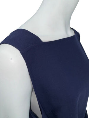 Oscar de la Renta Navy Sleeveless Dress with Tie Waist - Size 8