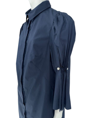 Lela Rose Navy Cotton Blend Puff Sleeve Shirt Dress – Size 12