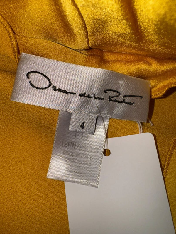 Oscar de la Renta Golden Silk Scarf-Neck Blouse – Size 4