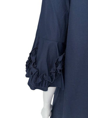 Lela Rose Navy Cotton Shirt Dress with Ruffle Sleeves – Size 10