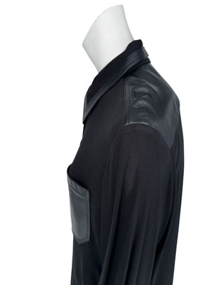 Victoria Beckham Black Blouse with Leather Trim – Size US 10 / UK 14