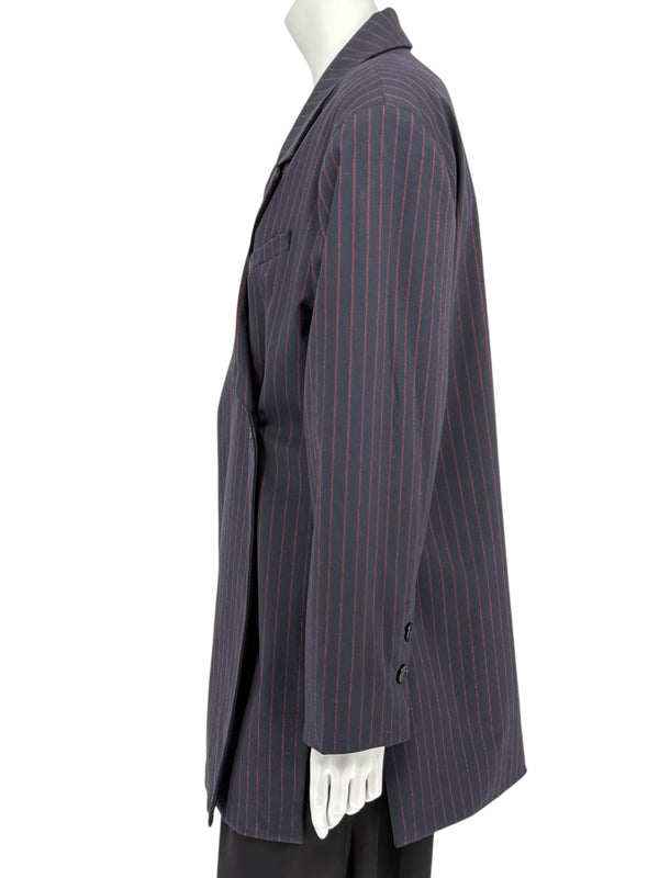 Ganni Navy Pinstripe Double-Breasted Blazer – Size M