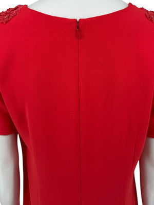 Pamella Roland Red Embellished V-Neck Shift Dress – Large