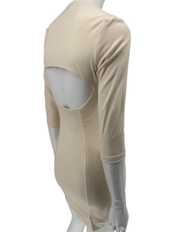 Pamella Roland Cream Bodycon Cut-Out Back Dress - Size 4