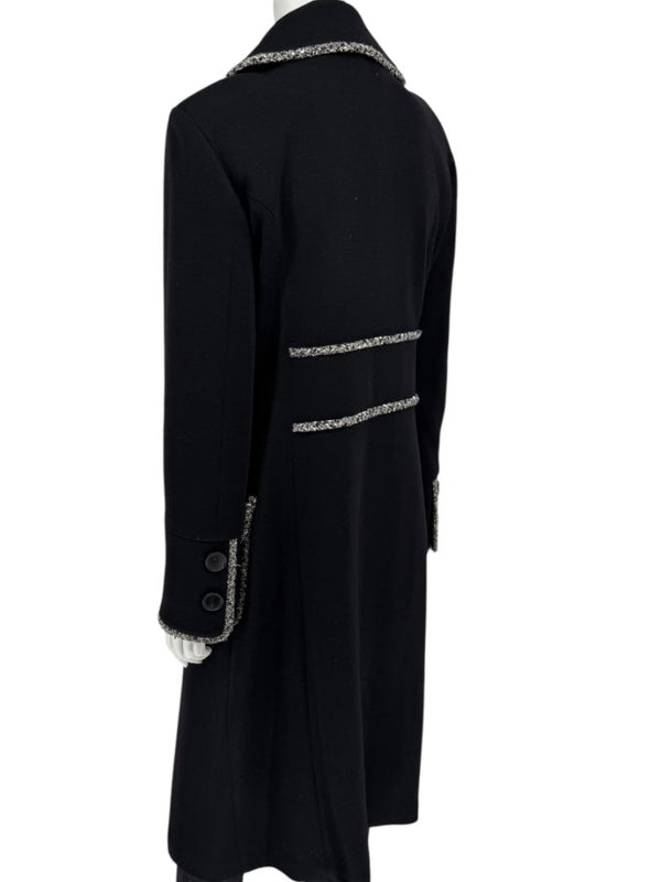 Lida Baday Black Wool Long Coat with Metallic Braid Trim – Size 12