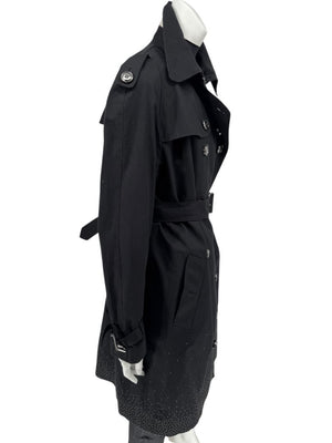 Burberry London Black Cotton Trench Coat with Dégradé Studded Details – Size USA 14 / IT 48
