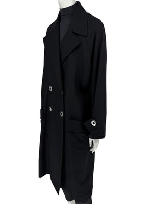 Pamella Roland Black Double-Breasted Grommet Detail Coat – Large