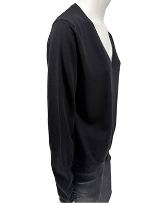 Burberry London Black Extrafine Merino Wool V-Neck Sweater – Size L