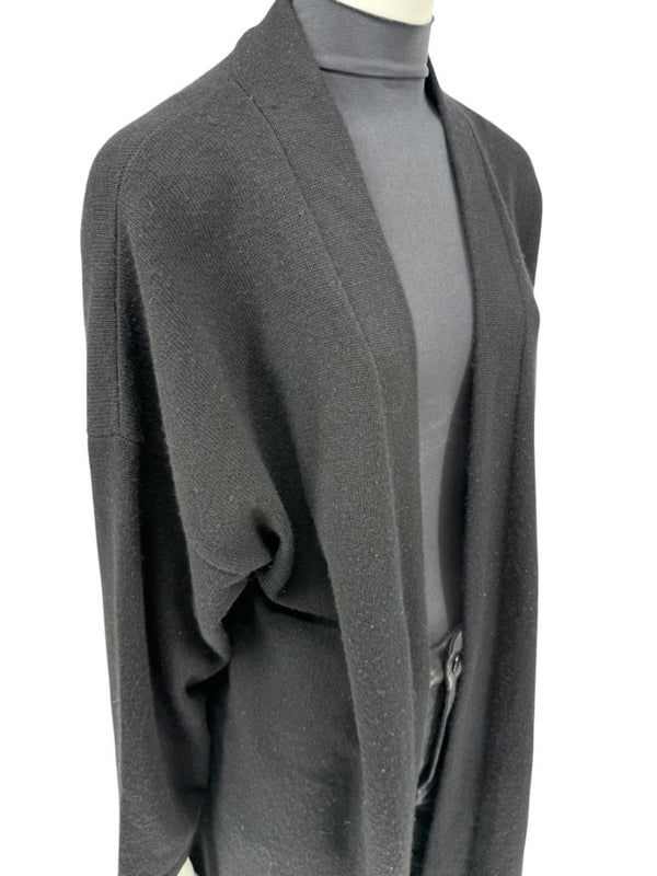 Zoran Black 100% Cashmere Long Open Cardigan Coat – One Size (Fits Like M/L)